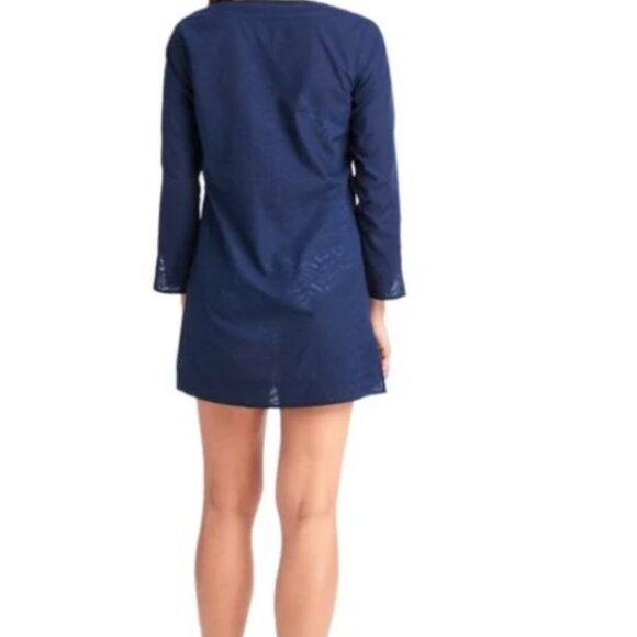 Vineyard Vines Tunic Cover Up Womens Navy Blue Linear Whale Tail Burnout Medium - Picture 6 of 9